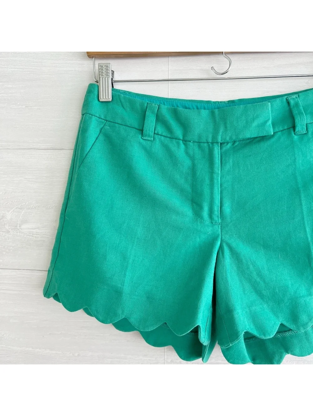 J.Crew Factory Womens 0 Green Linen Blend Scalloped Hem Shorts H5623